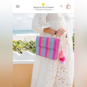 Squeeze De Citron Woven Clutch with Tassel and Crossbody Chain